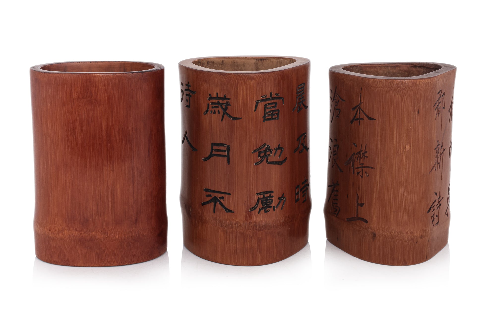 A GROUP OF THREE BAMBOO BRUSH POTS