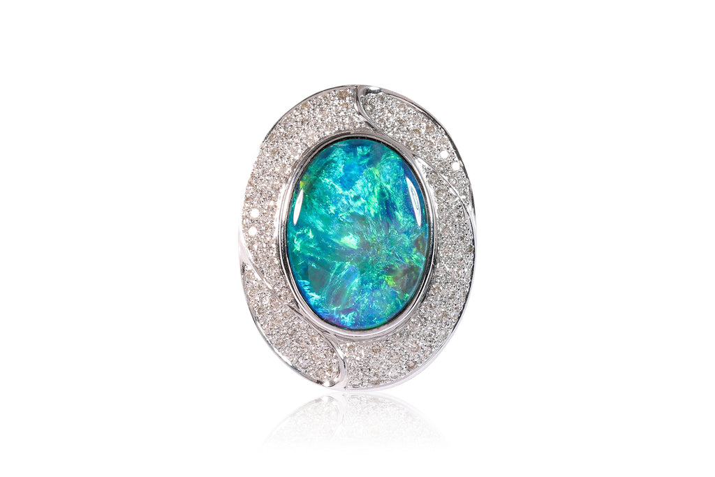 A LARGE OPAL AND DIAMOND PENDANT