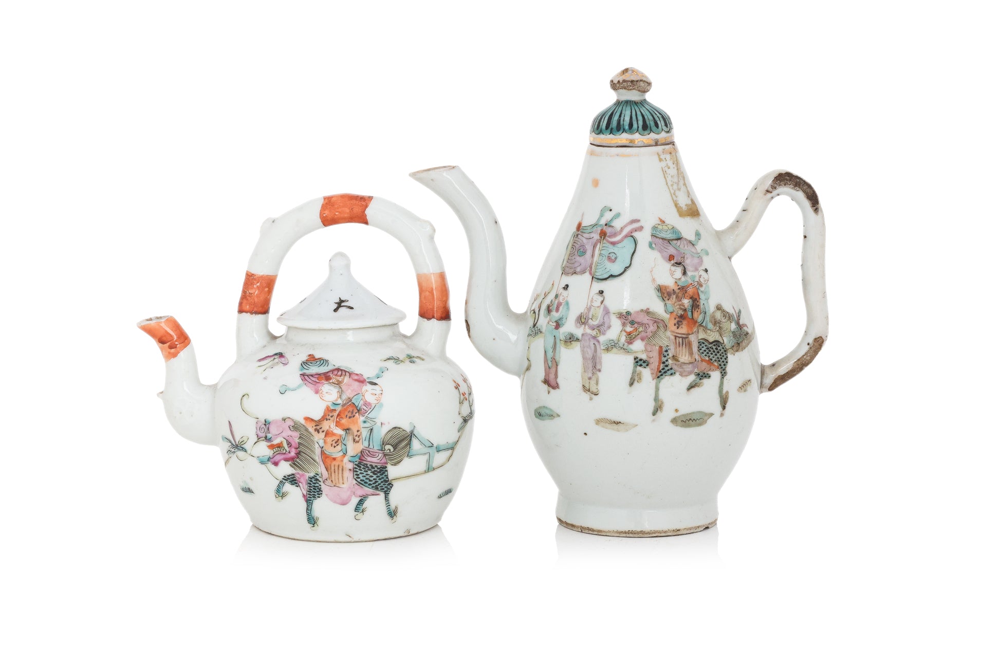 TWO FAMILLE ROSE TEAPOTS