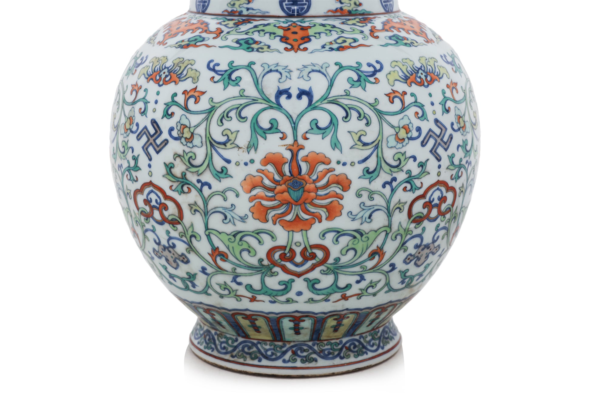 A LARGE DOUCAI VASE WITH MASK HANDLES