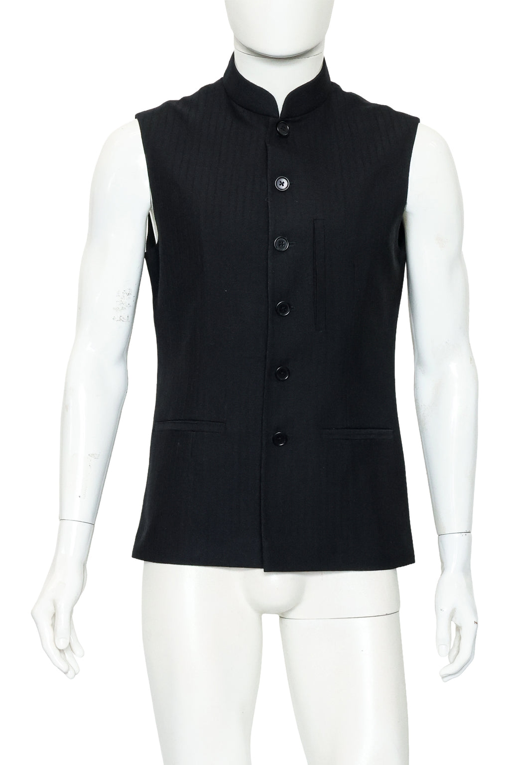 RAJESH PRATAP SINGH - A PINSTRIPE SLEEVELESS NEHRU JACKET