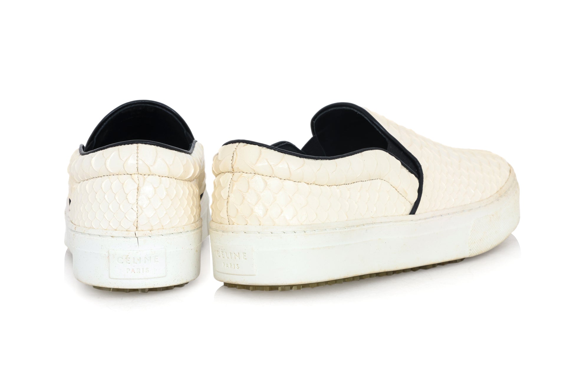 CELINE – A PAIR OF WHITE PYTHON SLIP-ON SNEAKERS