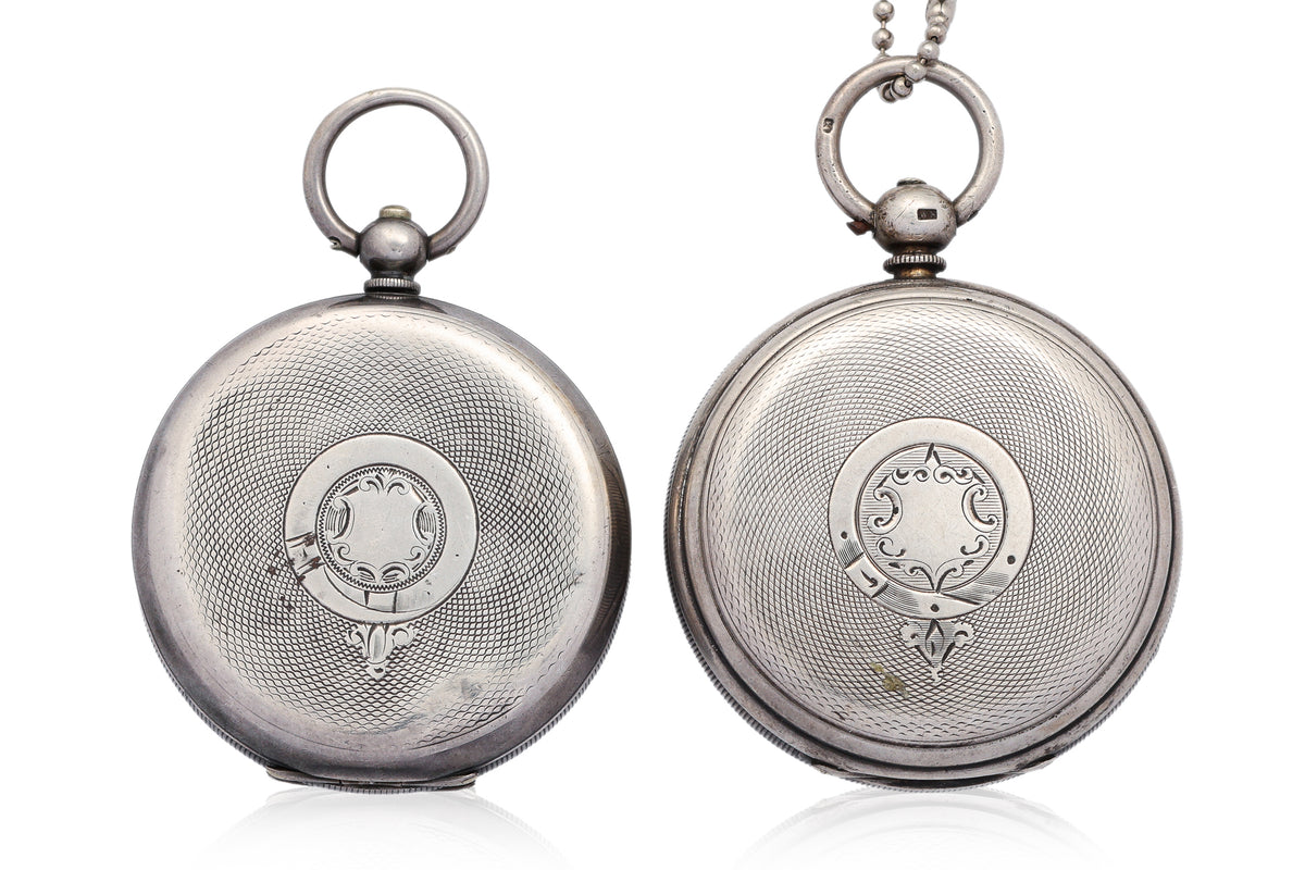 TWO SILVER CASED POCKET WATCHES