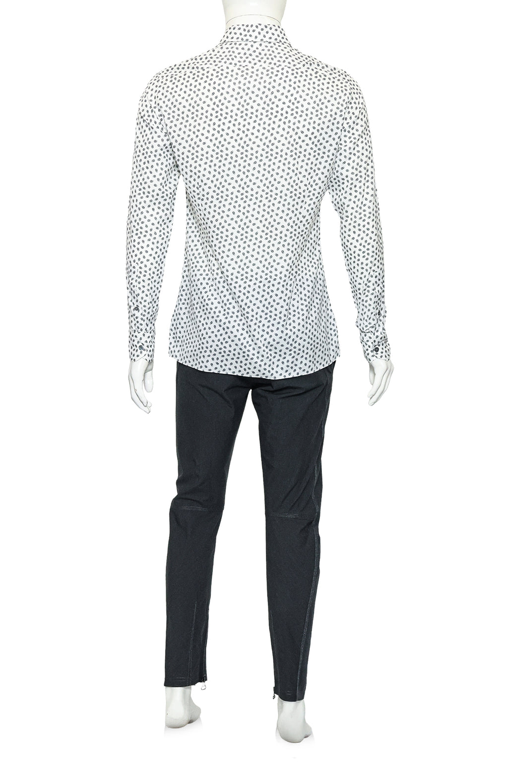 LANVIN - A WHITE AND GREY PATTERNED LONG SLEEVE SHIRT AND TROUSERS ENSEMBLE
