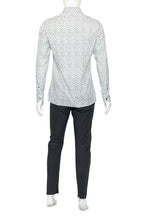 LANVIN - A WHITE AND GREY PATTERNED LONG SLEEVE SHIRT AND TROUSERS ENSEMBLE