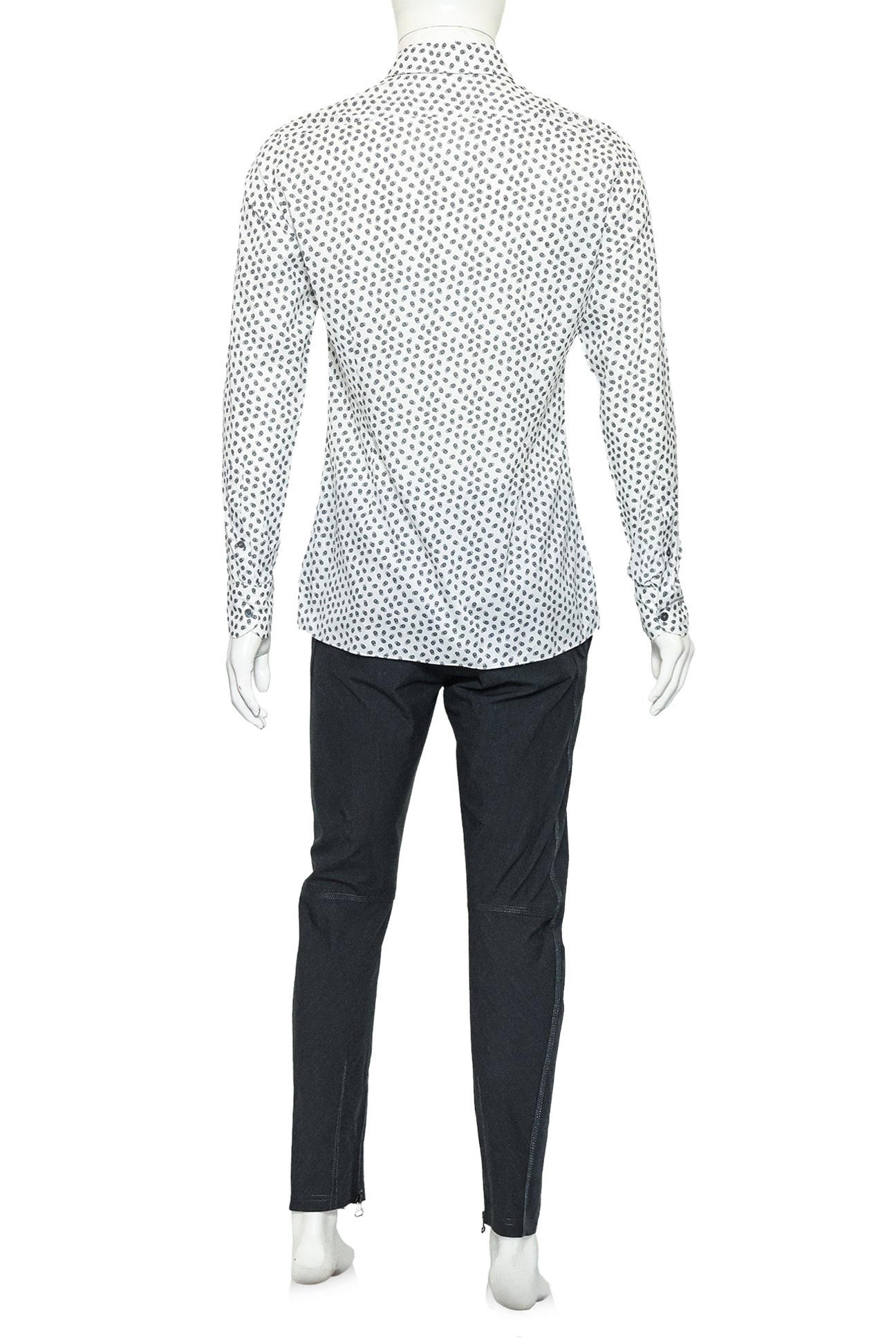LANVIN - A WHITE AND GREY PATTERNED LONG SLEEVE SHIRT AND TROUSERS ENSEMBLE
