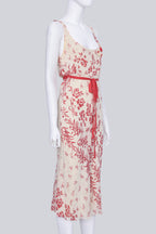 BLUGIRL BLUMARINE - A WHITE AND RED FLORAL MIDI DRESS