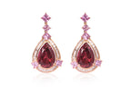A PAIR OF PINK TOURMALINE, PINK SAPPHIRE AND DIAMOND DROP EARRINGS