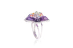 A MULTI-COLOUR GEM AND DIAMOND RING