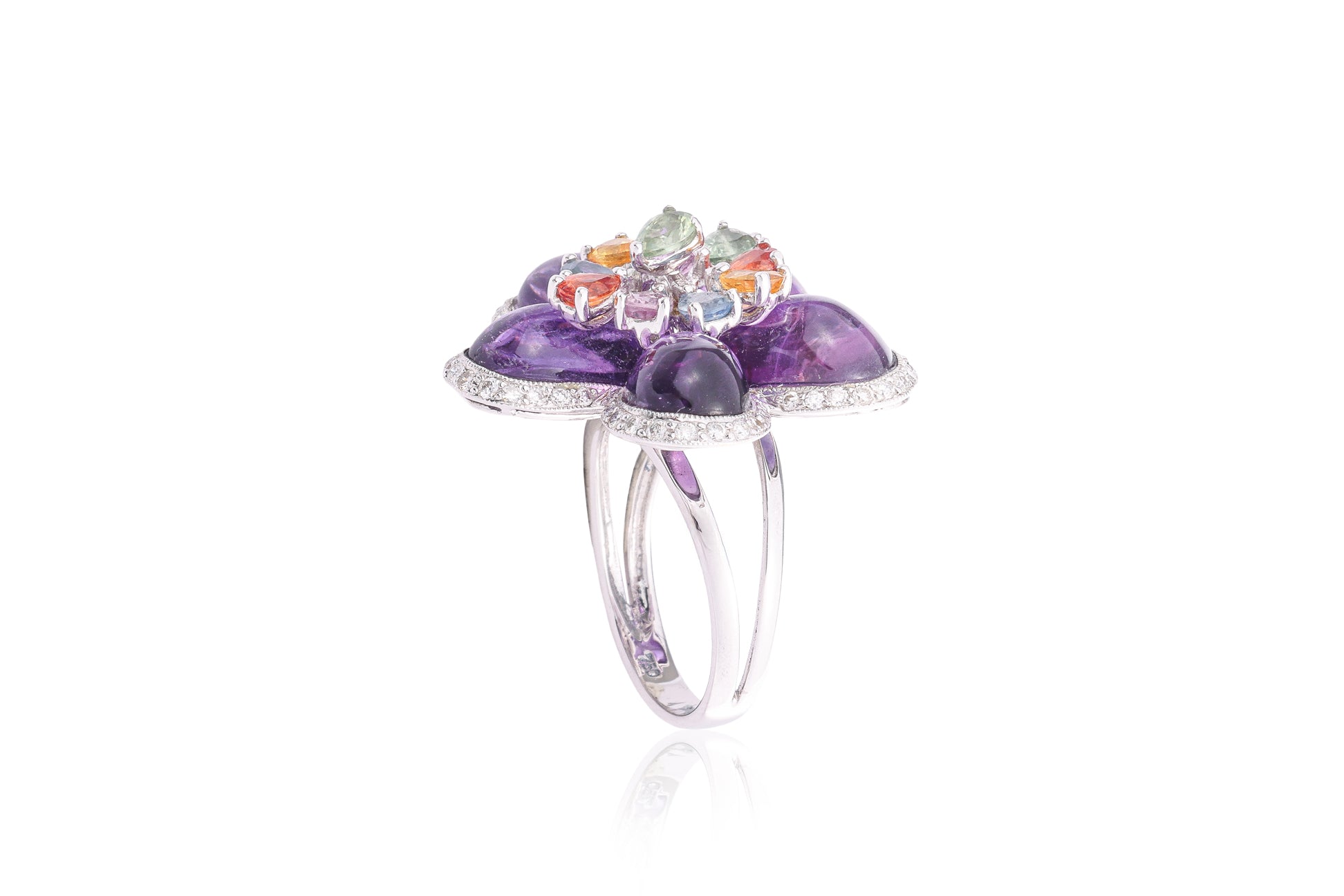 A MULTI-COLOUR GEM AND DIAMOND RING
