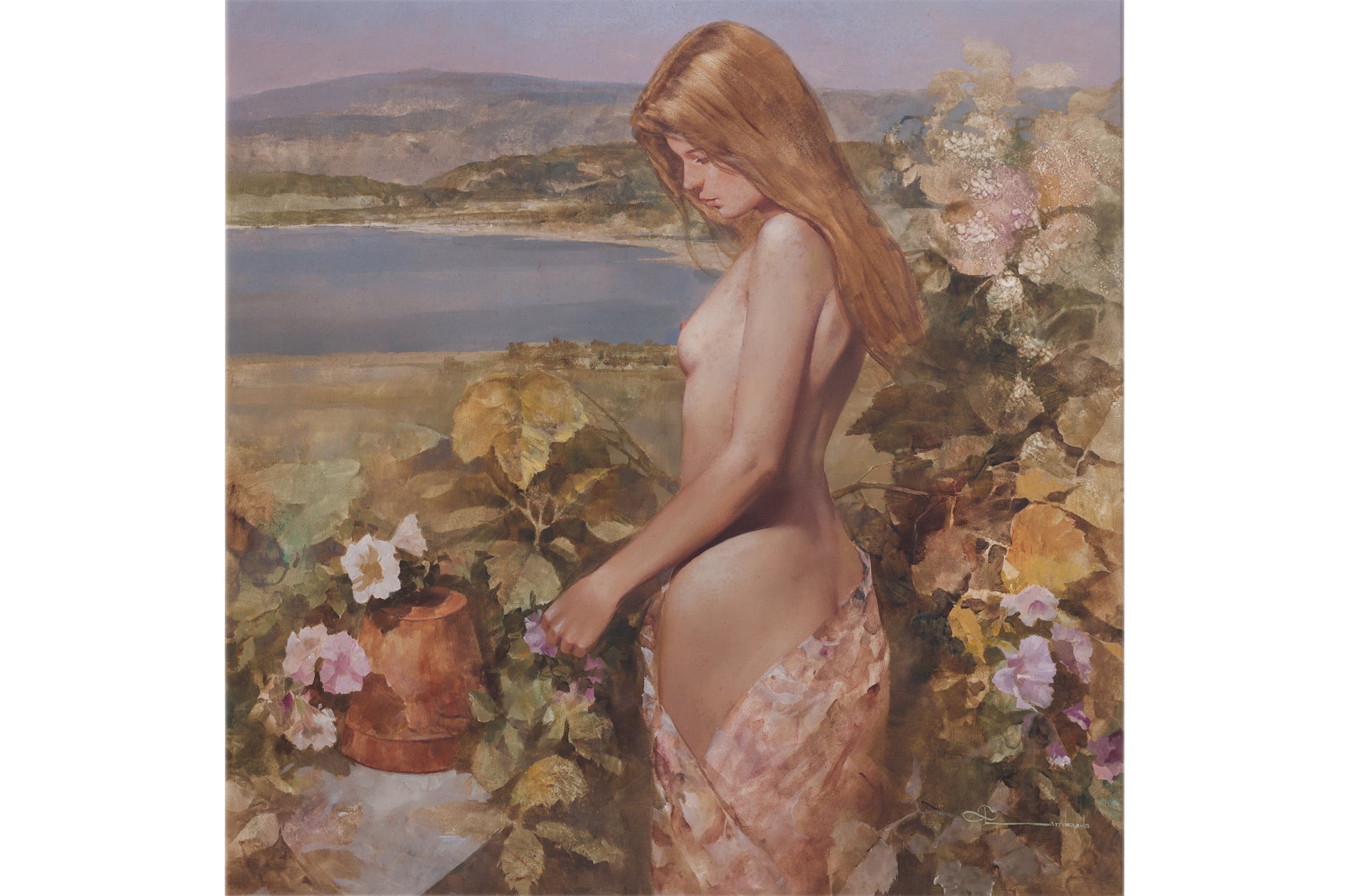 SPARTACO LOMBARDO (ITALIAN, B.1958) - FEMALE NUDE BY THE LAKE