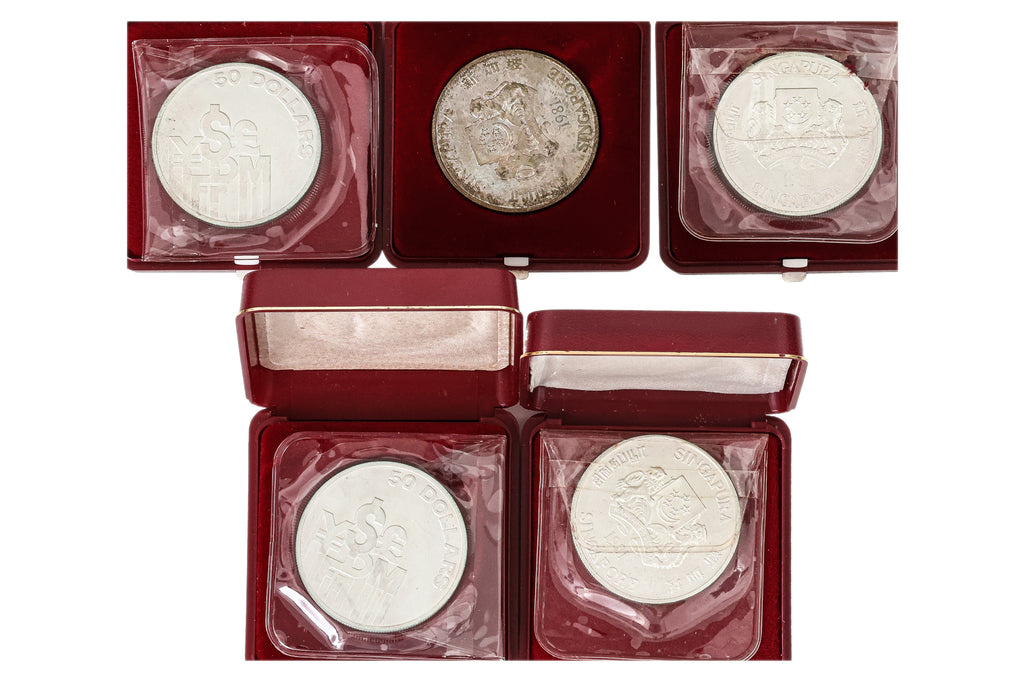 SINGAPORE, $50 SILVER COINS, 1980-1981 (7)