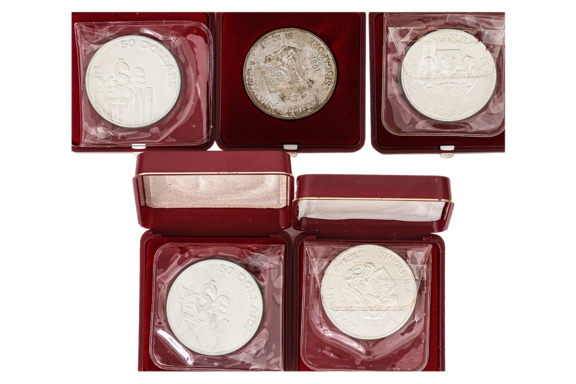 SINGAPORE, $50 SILVER COINS, 1980-1981 (7)