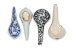 A GROUP OF PORCELAIN BOWLS, DISHES AND SOUP SPOONS