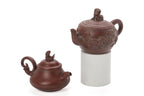 TWO DECORATED YIXING POTTERY TEA POTS