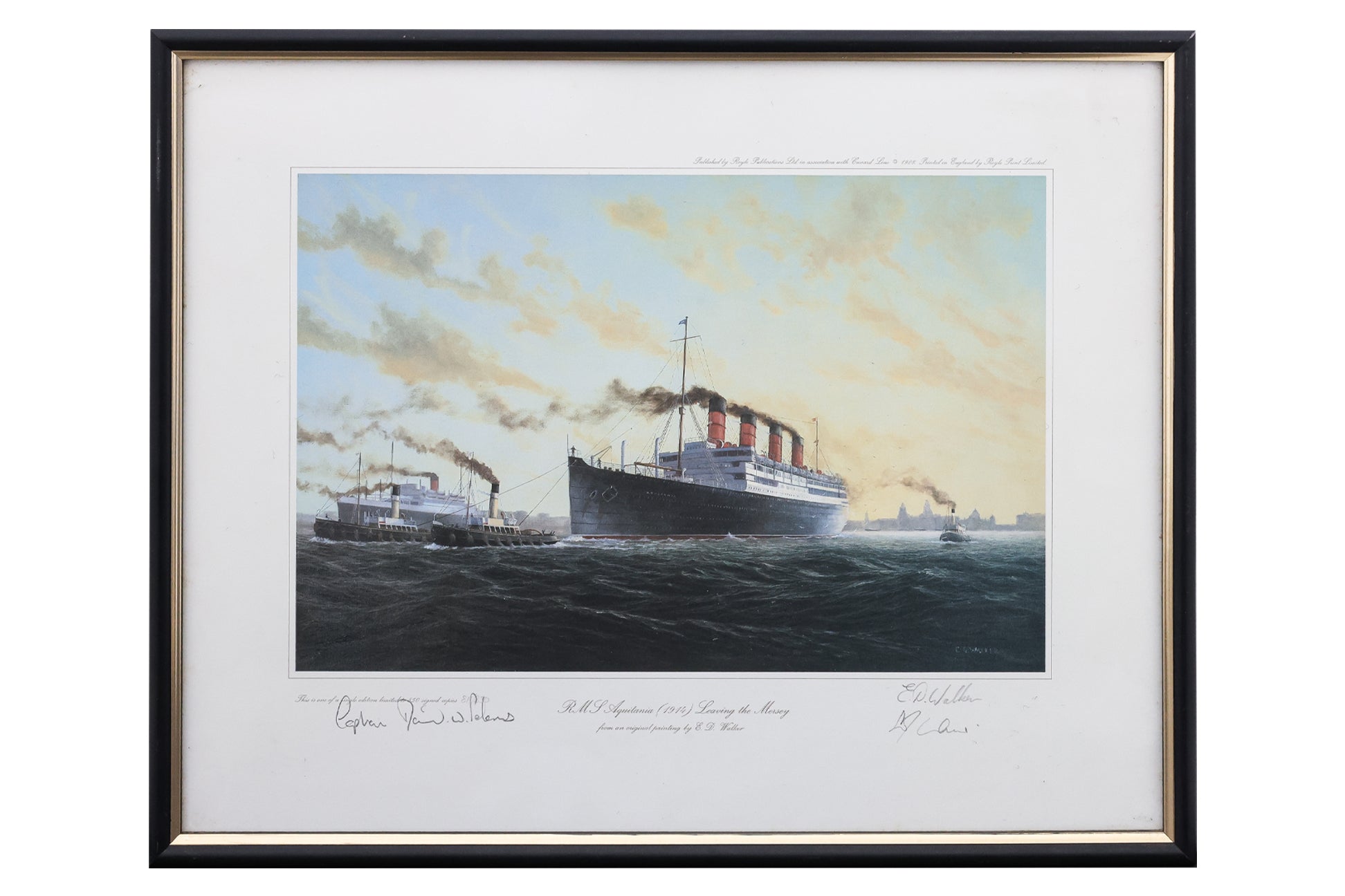 A SET OF SIX MARITIME PRINTS OF FAMOUS CUNARD OCEAN LINERS