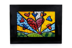 ROMERO BRITTO - A GROUP OF TABLEWARE, A DISNEY FIGURE, AND A PORCELAIN PLAQUE FOR GOEBEL