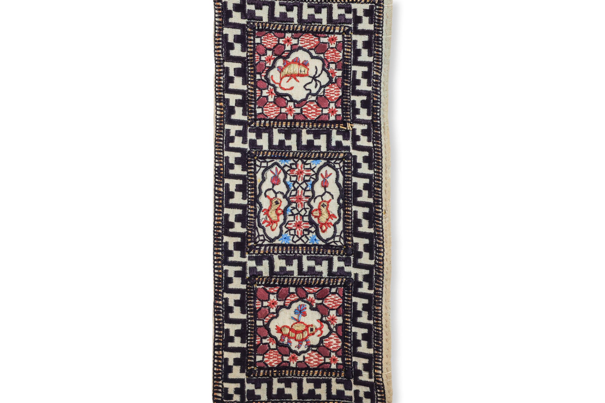 AN EMBROIDERED SILK BED HANGING