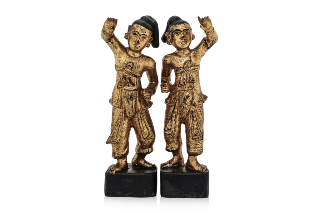 A PAIR OF BURMESE GILT AND LACQUERED NAT FIGURES