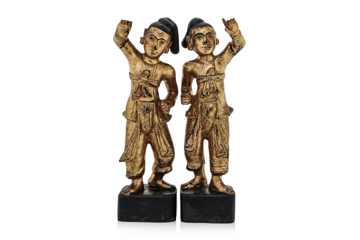 A PAIR OF BURMESE GILT AND LACQUERED NAT FIGURES