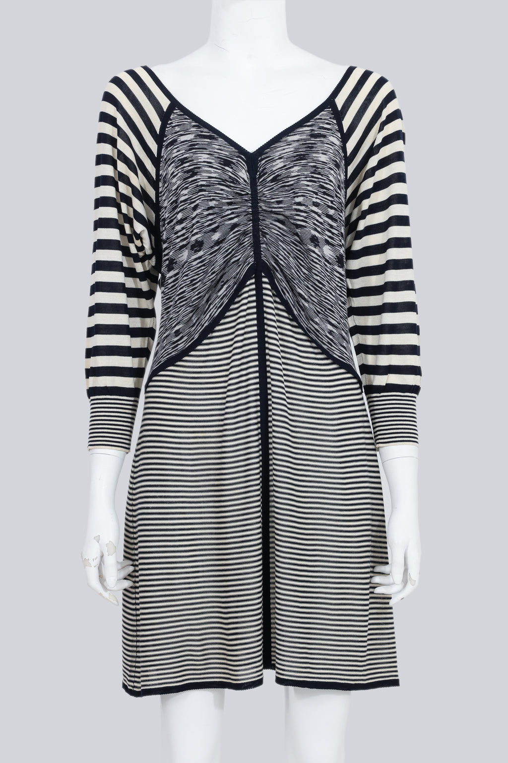 DEREK LAM 10 CROSBY - A SILK STRIPED DRESS AND MATCHING CARDIGAN