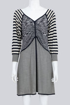 DEREK LAM 10 CROSBY - A SILK STRIPED DRESS AND MATCHING CARDIGAN