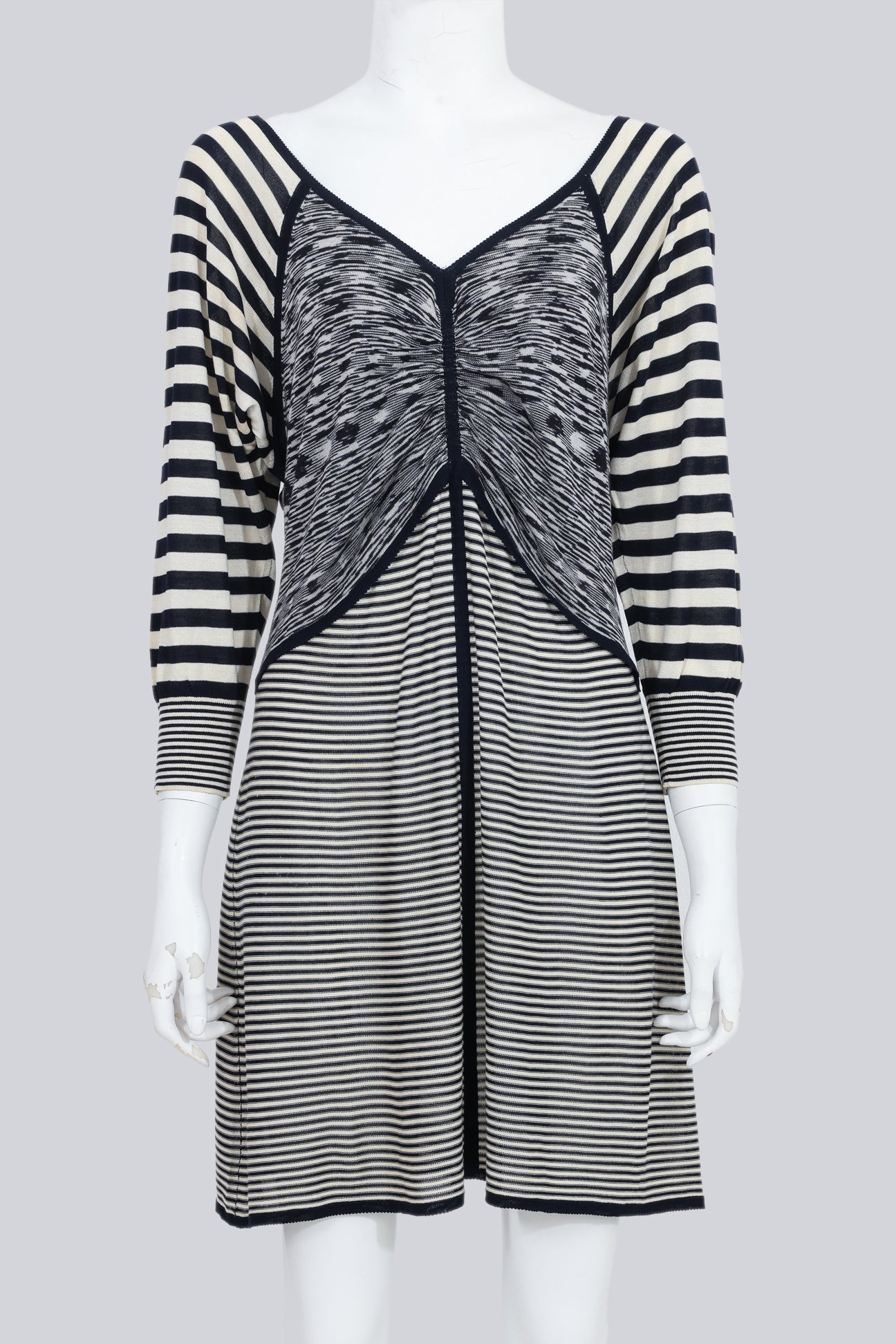 DEREK LAM 10 CROSBY - A SILK STRIPED DRESS AND MATCHING CARDIGAN