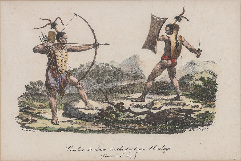 THREE HAND-COLOURED ETHNOGRAPHIC ENGRAVINGS, J ARAGO, 1842