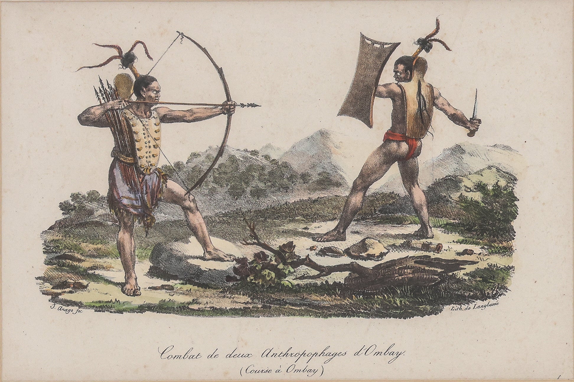 THREE HAND-COLOURED ETHNOGRAPHIC ENGRAVINGS, J ARAGO, 1842