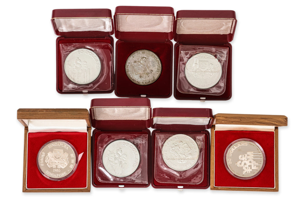 SINGAPORE, $50 SILVER COINS, 1980-1981 (7)