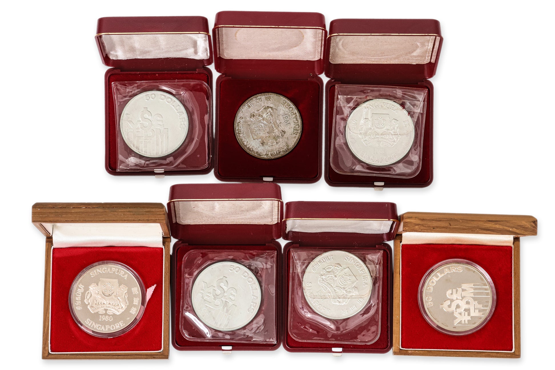 SINGAPORE, $50 SILVER COINS, 1980-1981 (7)