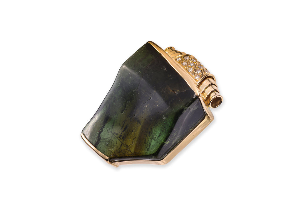 A LARGE TOURMALINE AND DIAMOND PENDANT