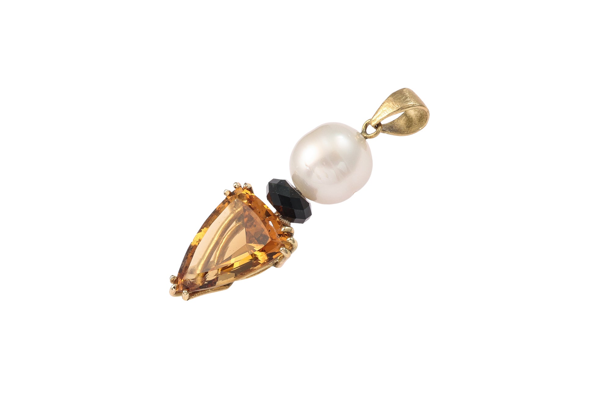 A FRESHWATER CULTURED PEARL, CITRINE AND ONYX PENDANT