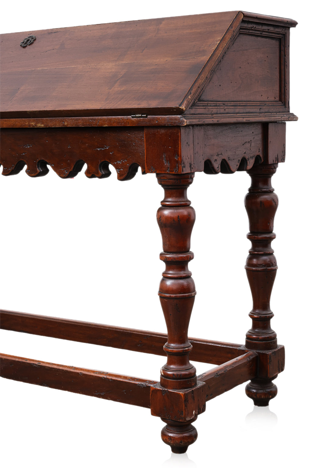 A COLONIAL DUTCH STYLE TEAK FALL FRONT DESK AND CAPTAINS CHAIR