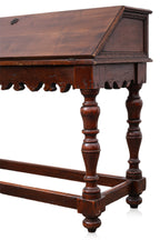 A COLONIAL DUTCH STYLE TEAK FALL FRONT DESK AND CAPTAINS CHAIR