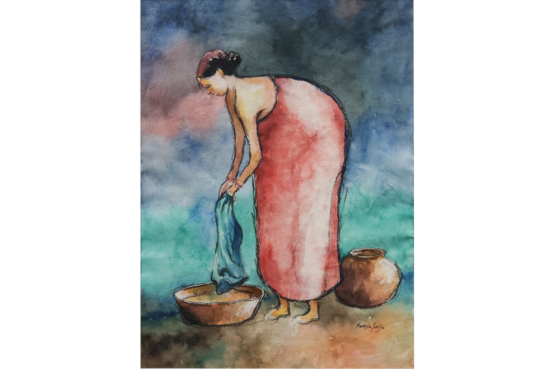 NARESH SAIJU (NEPALESE, XX-XXI) - STUDY OF A LADY WASHING