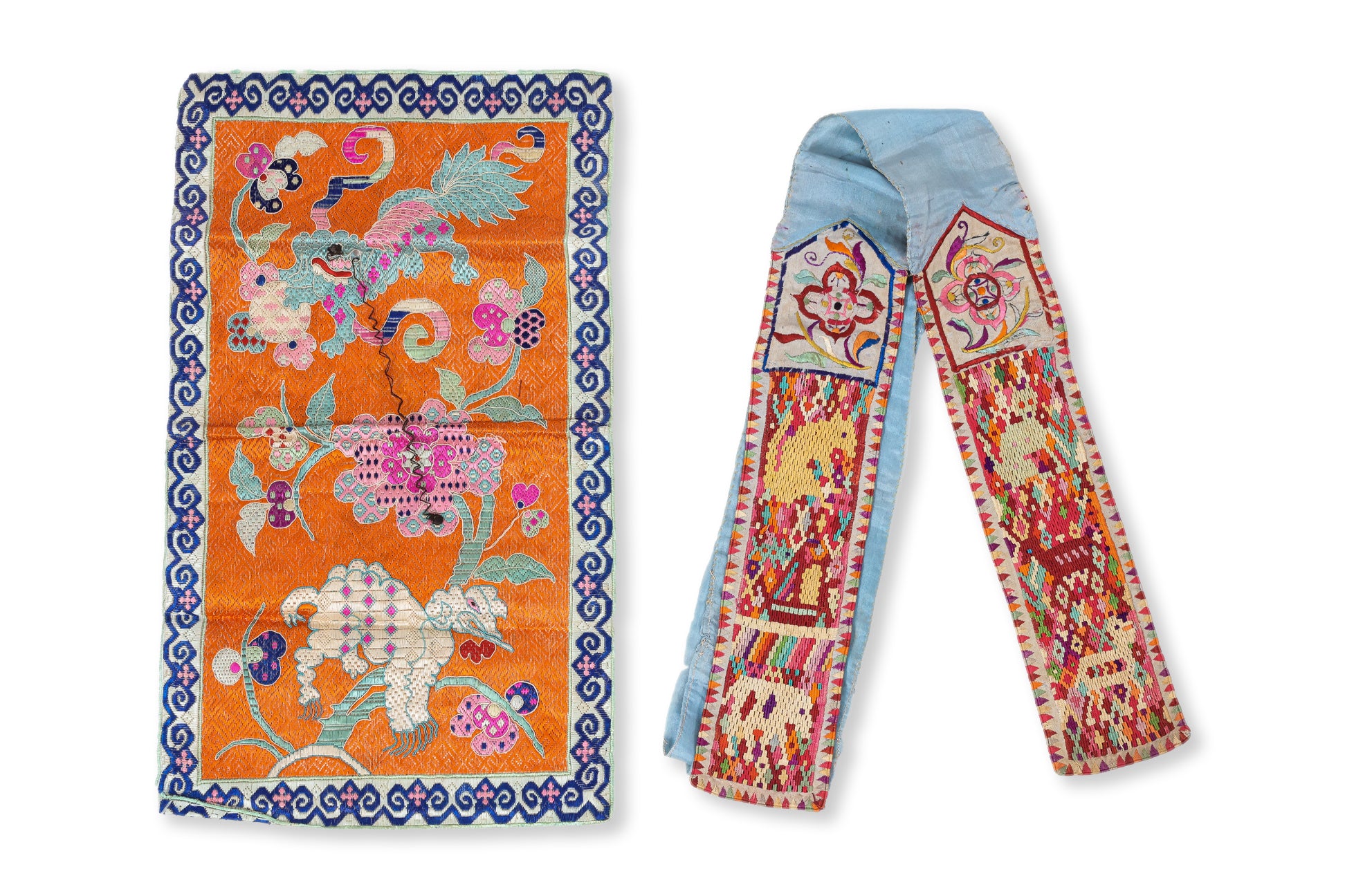 TWO SILK EMBROIDERED TEXTILES