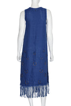 MSGM - A BLUE LINEN SLEEVELESS DRESS WITH METAL RING DETAILS, SPRING RTW 2016