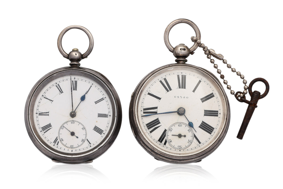 TWO SILVER CASED POCKET WATCHES