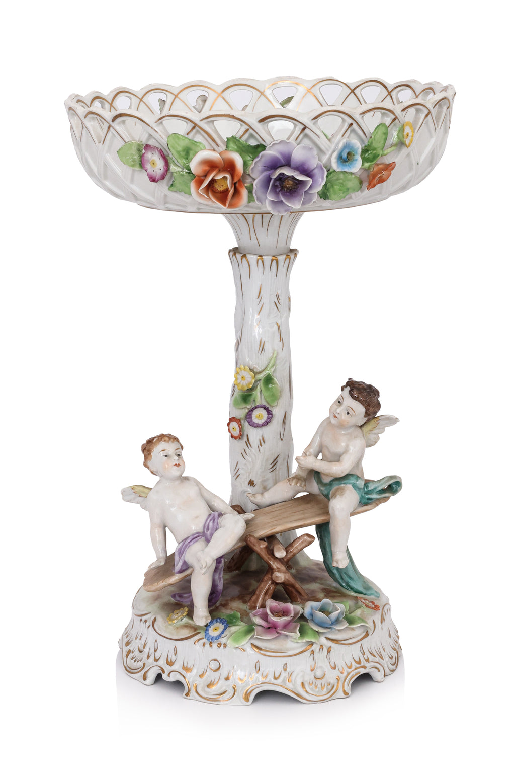 A LARGE SCHIERHOLZ FIGURAL PORCELAIN COMPORT