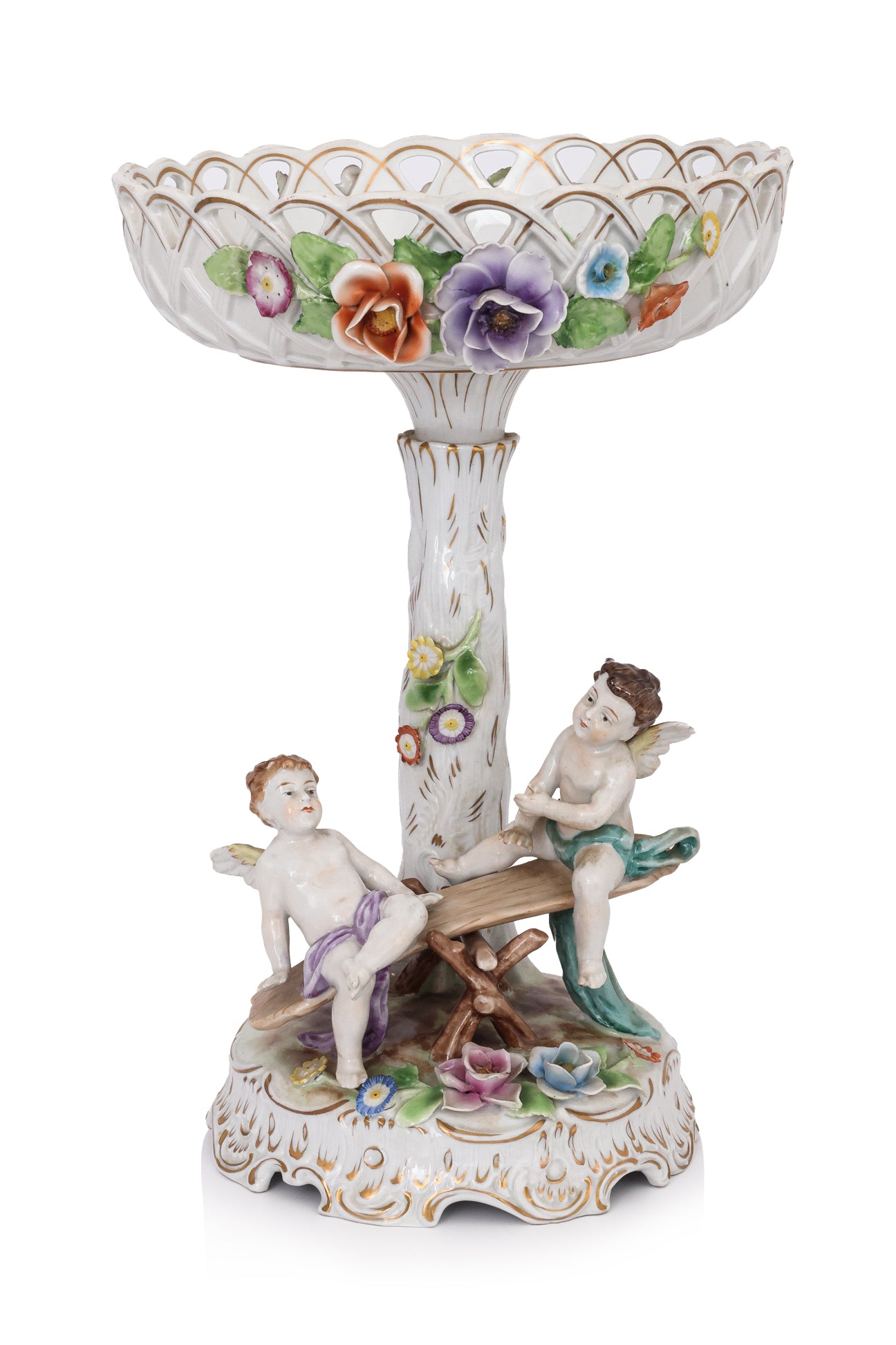 A LARGE SCHIERHOLZ FIGURAL PORCELAIN COMPORT