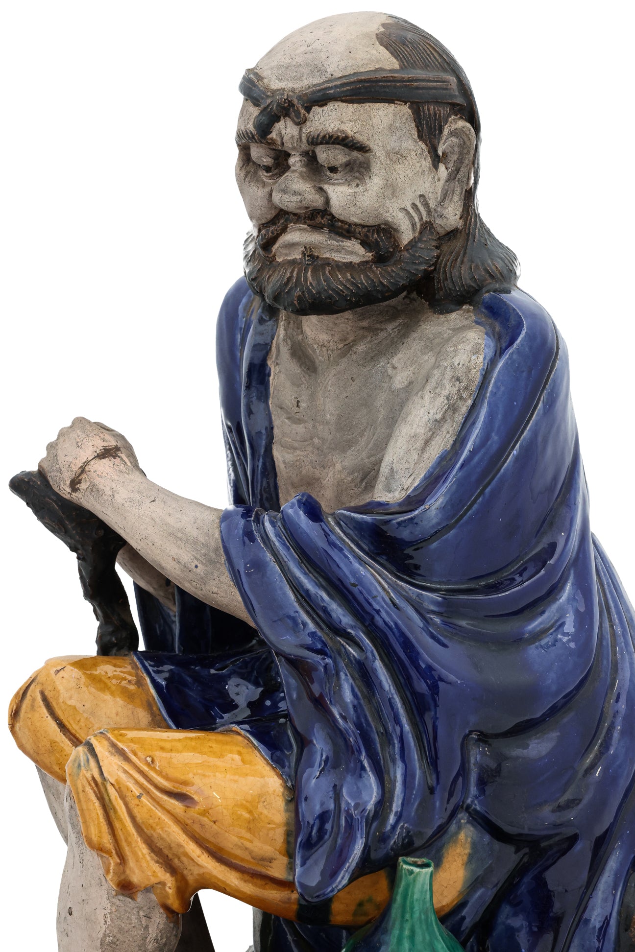 A LARGE SHIWAN POTTERY FIGURE OF A SEATED LUOHAN