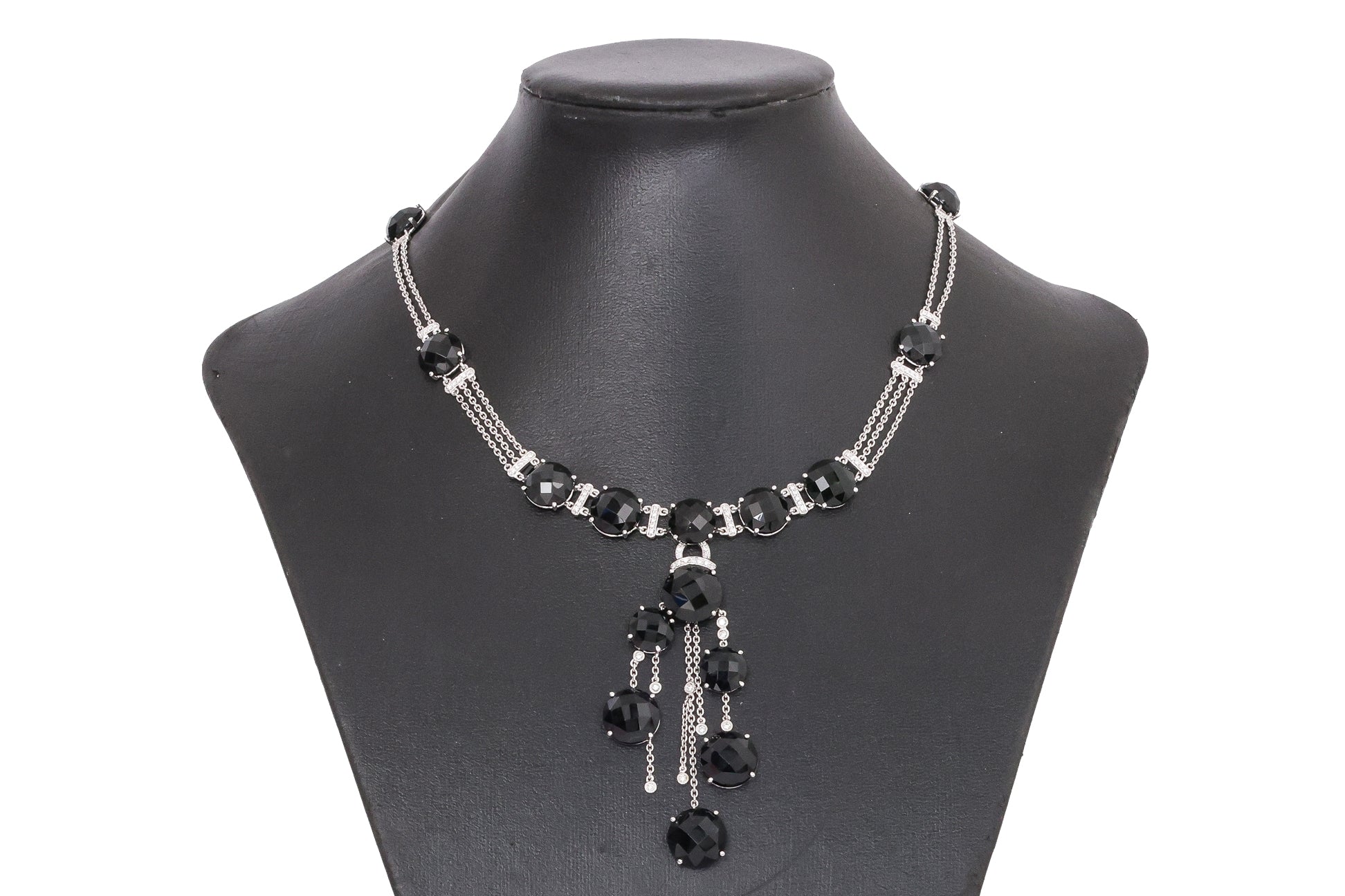 A BLACK JADE AND DIAMOND NECKLACE