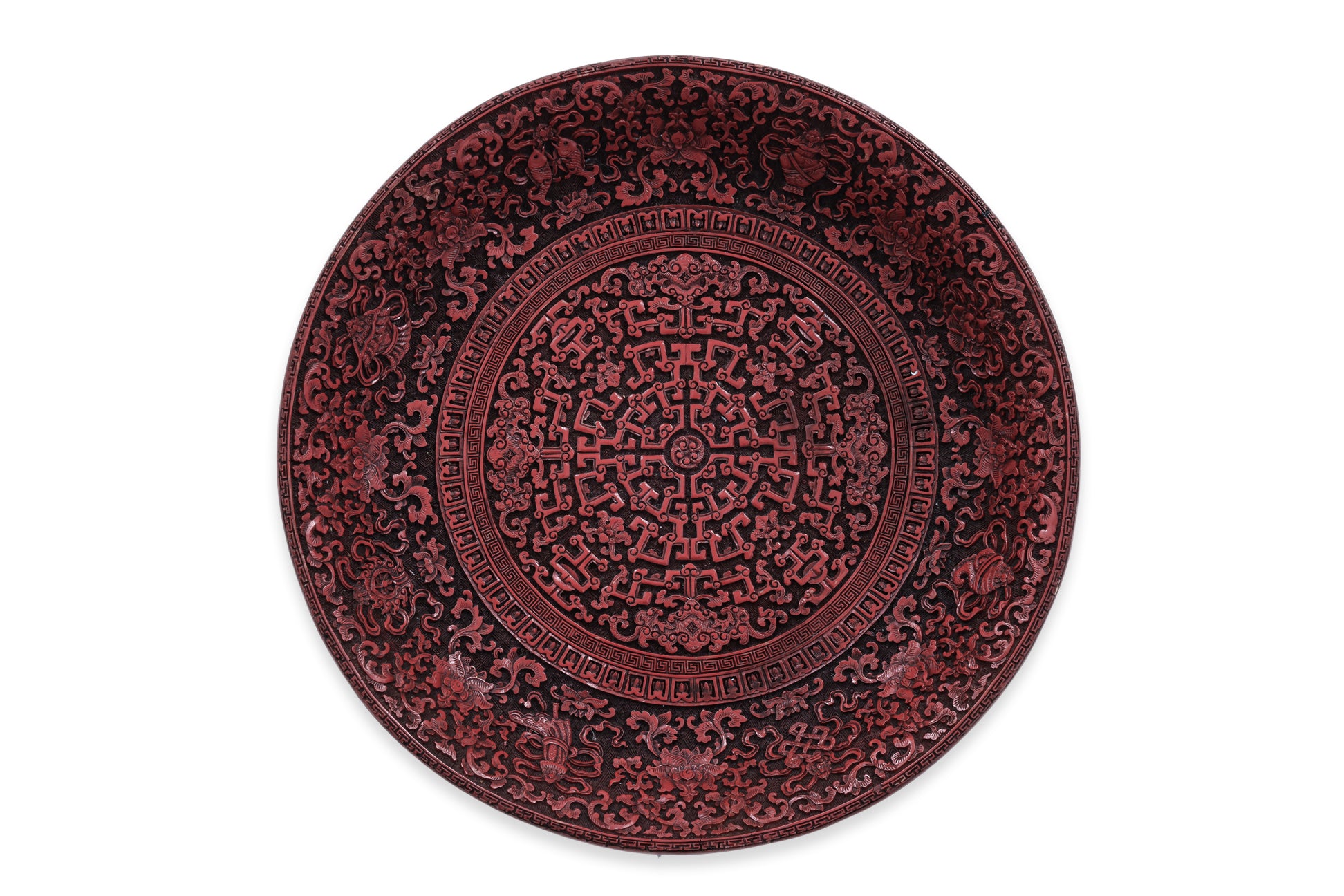 A RED LACQUER STYLE DISH
