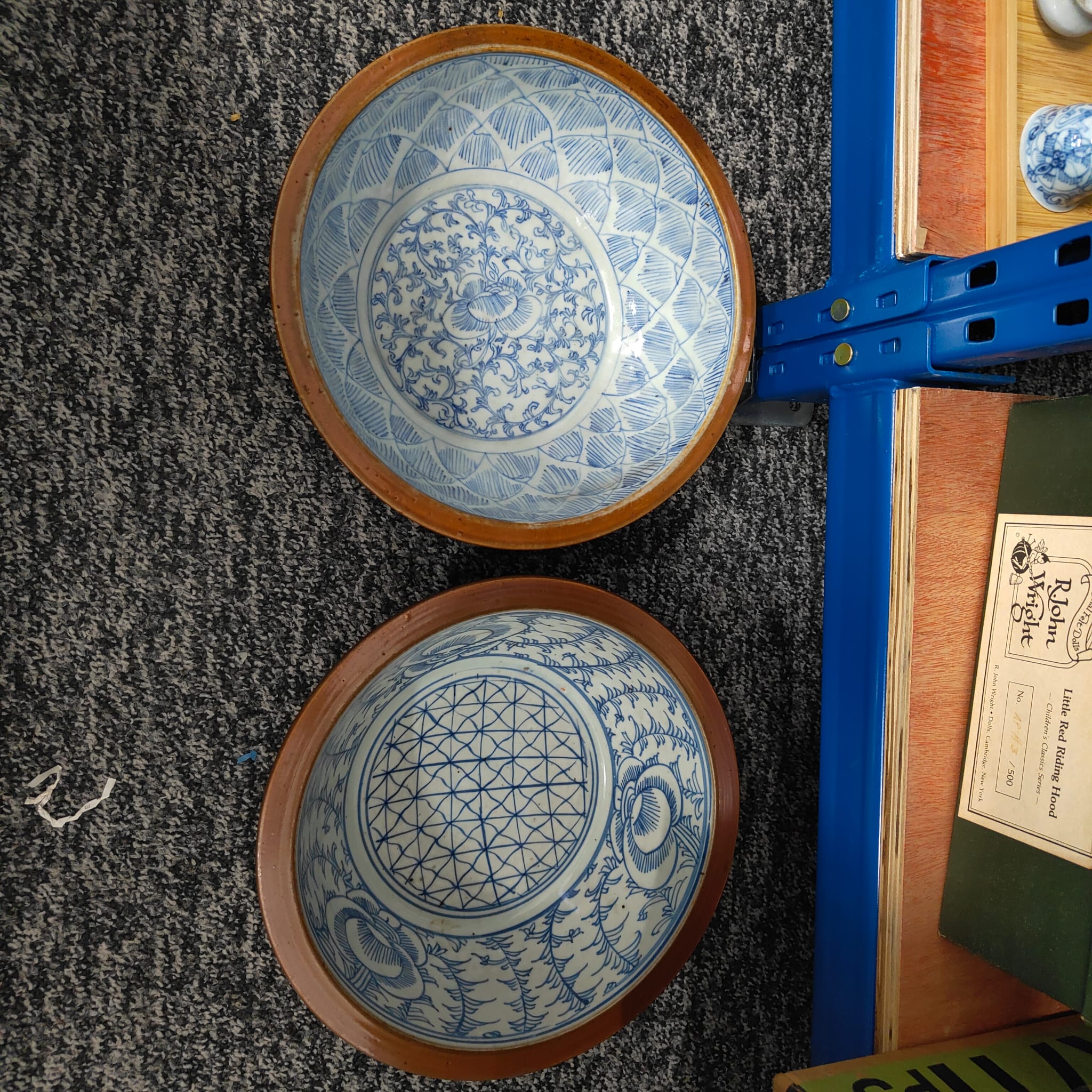 TWO LARGE BLUE AND WHITE 'SWEET PEA' BOWLS