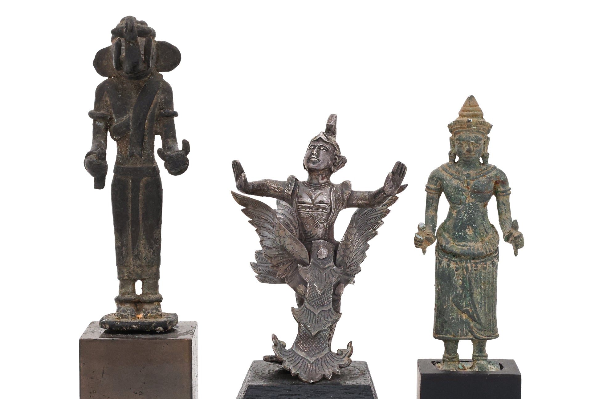 A GROUP OF FIVE SOUTH EAST ASIAN CAST METAL FIGURES