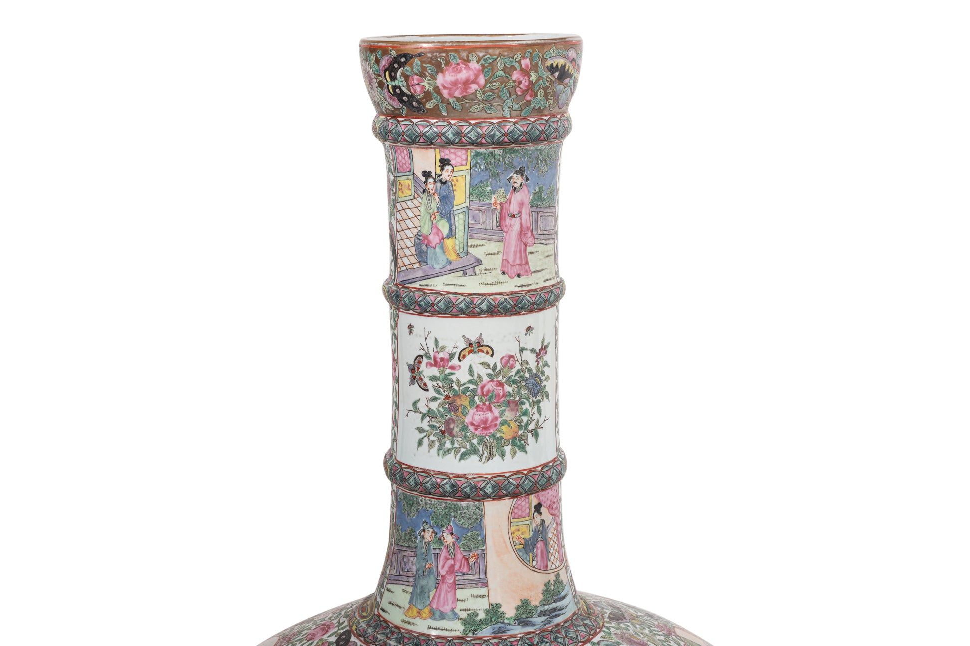 A VERY LARGE PAIR OF FAMILLE ROSE MANDARIN PORCELAIN VASES