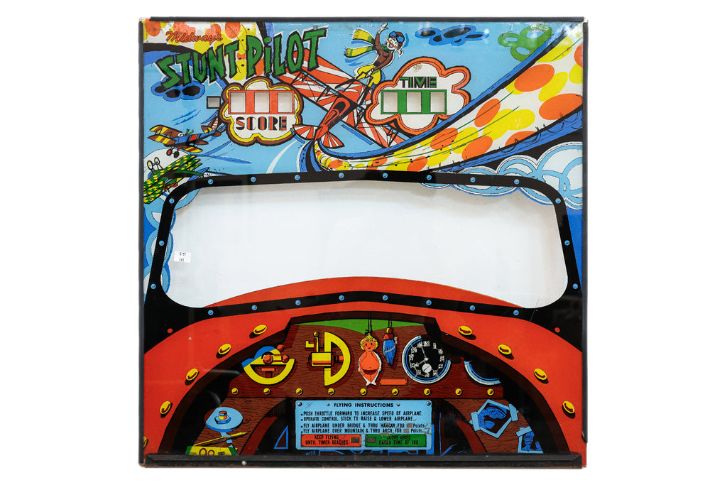 A MIDWAY 'STUNT PILOT' ARCADE MACHINE UPPER GLASS PANEL
