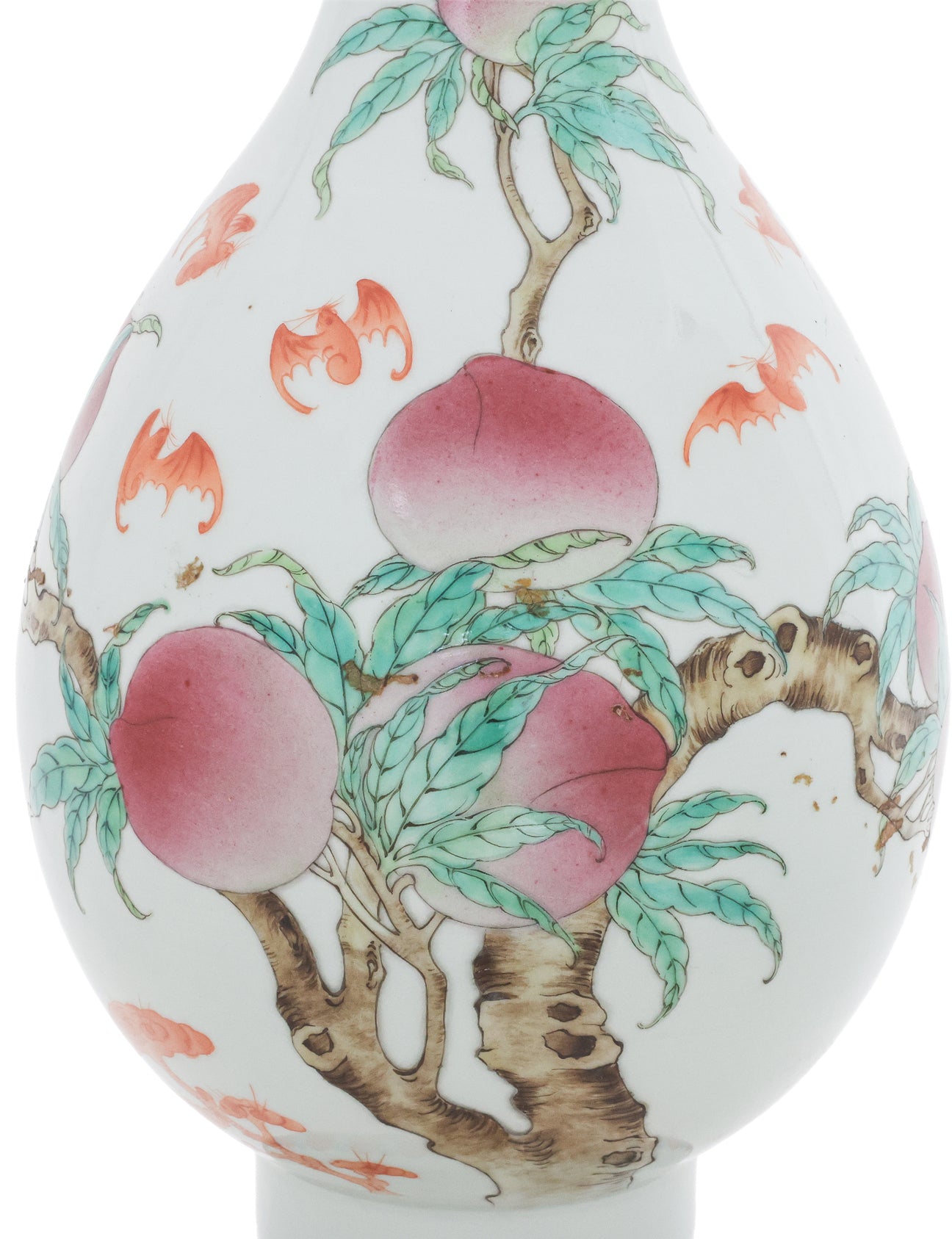 A FAMILLE ROSE 'PEACH AND BAT' BOTTLE VASE