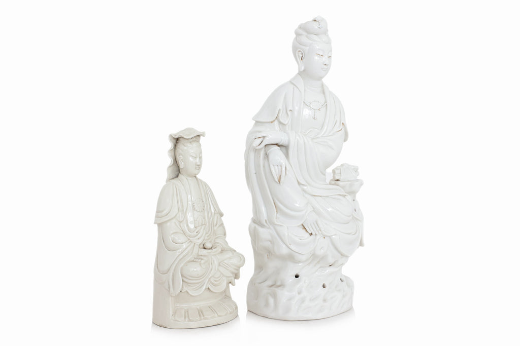 TWO BLANC DE CHINE PORCELAIN FIGURES OF GUANYIN